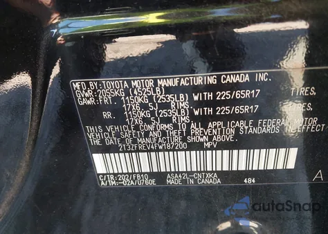 2015 Toyota Rav4 Le из США, поврежденный, VIN 2T3ZFREV4FW187200